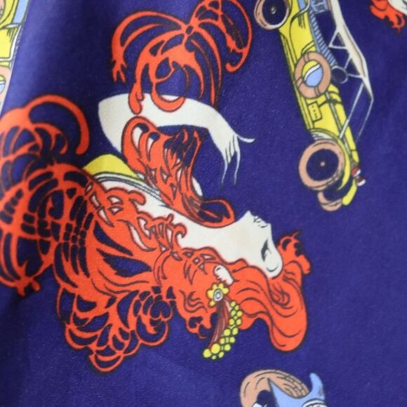 Vintage Neck Scarf Bow Scarf Red Headed Lady & Old Cars Whimsical Avant Guarde - Picture 4 of 10